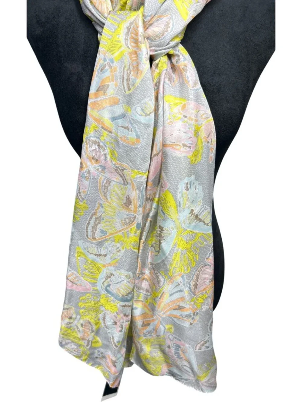 NWT Echo 100% Silk Scarf Wrap Butterfly Print Pastel Lightweight Long Elegant